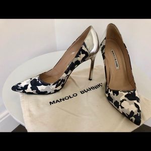 Manila Blahnik Black & White Camo BB pump